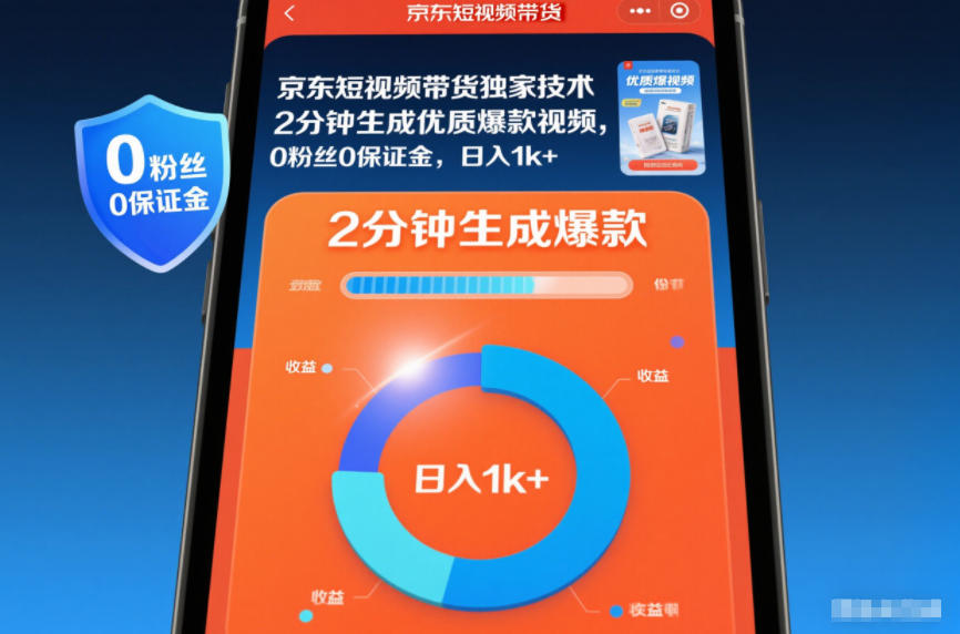 京东短视频带货独家技术，2分钟生成一条优质爆款视频，0粉丝0保证金，日入1k+【揭秘】-星云网创