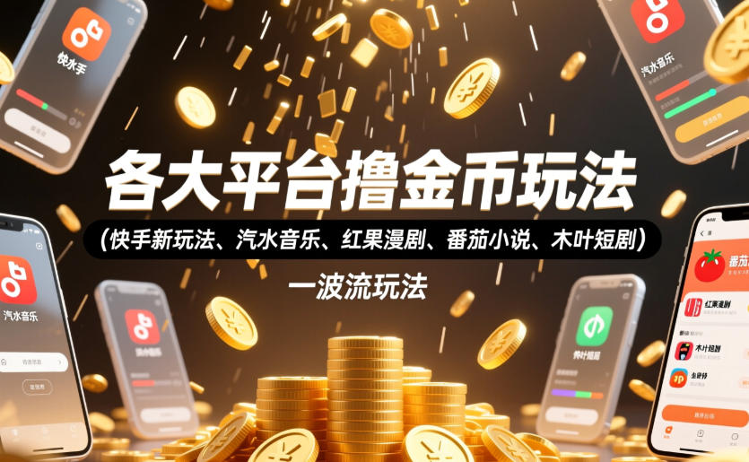 各大平台撸金币玩法(快手新玩法、汽水音乐、红果漫剧、番茄小说、木叶短剧)，一波流玩法(收费398元的教程)-星云网创