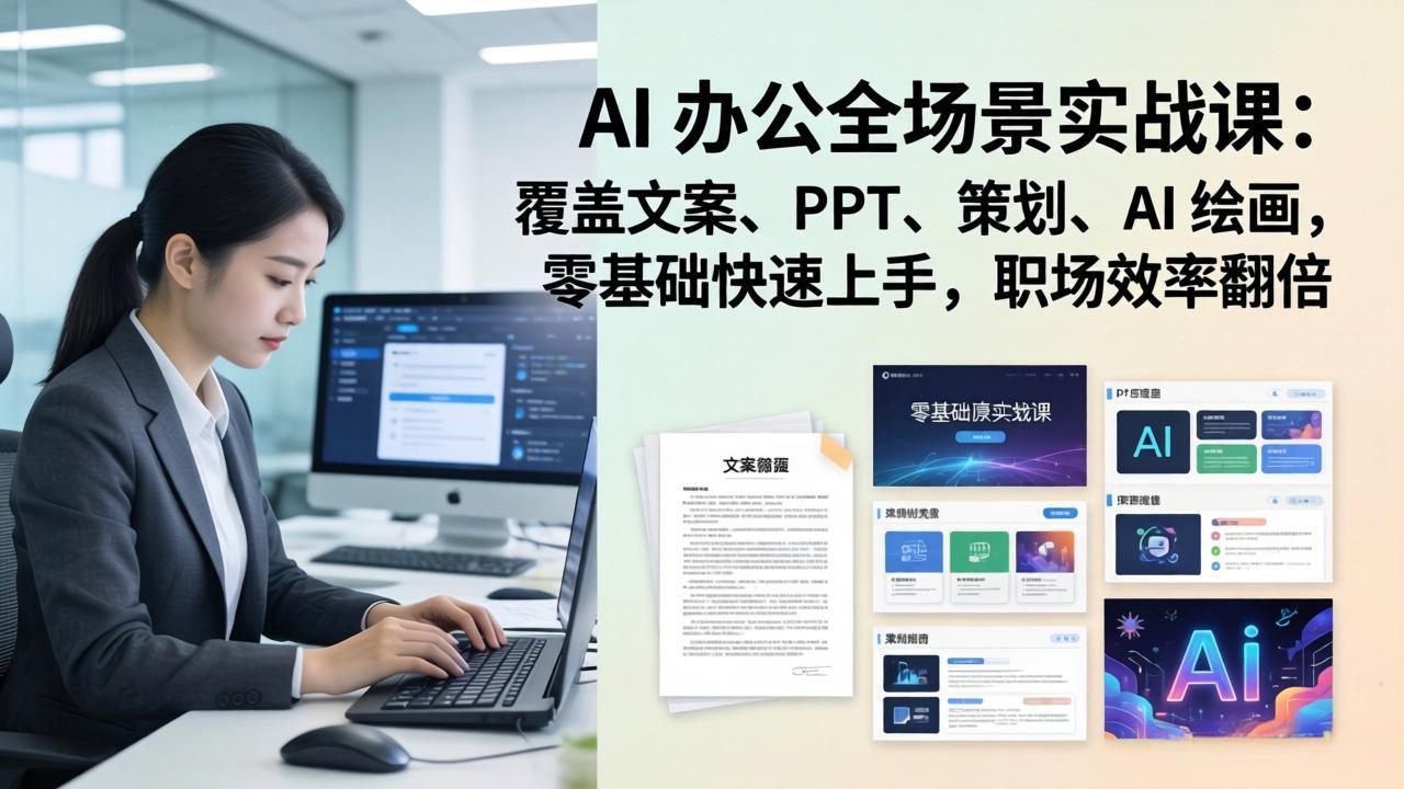 AI 办公全场景实战课：覆盖文案、PPT、策划、AI 绘画，零基础快速上手，职场效率翻倍-星云网创