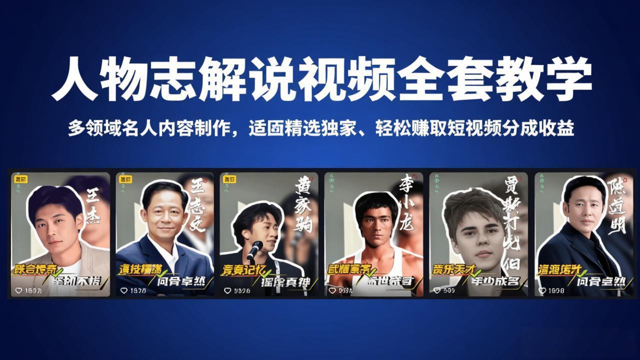 人物志解说视频全套教学，多领域名人内容制作，适配精选独家，轻松赚取短视频分成收益-星云网创