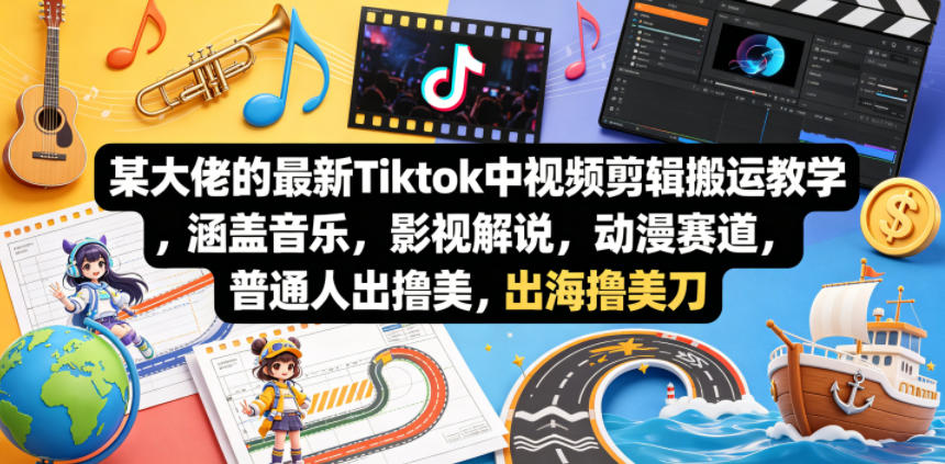 某大佬的最新Tiktok中视频剪辑搬运教学，涵盖音乐，影视解说，动漫赛道，普通人出海撸美刀-星云网创