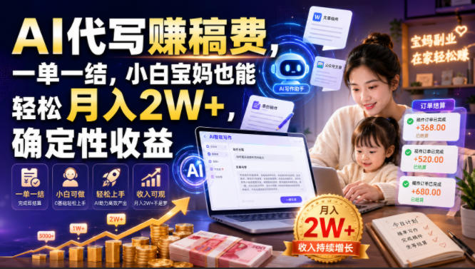 AI代写賺稿费，一单一结，小白宝妈也能轻松月入2W+，确定性收益【揭秘】-星云网创
