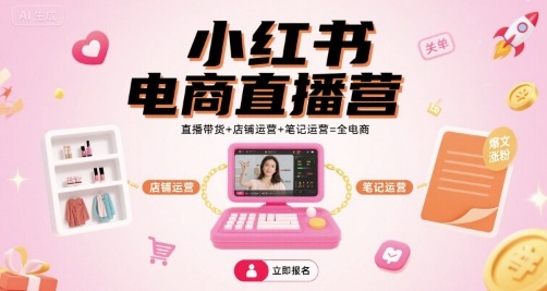 小红书电商直播营，直播带货+店铺运营+笔记运营=全电商-柚子轻创