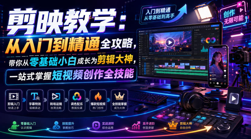 剪映教学：从入门到精通全攻略，带你从零基础小白成长为剪辑大神，一站式掌握短视频创作全技能-星云网创