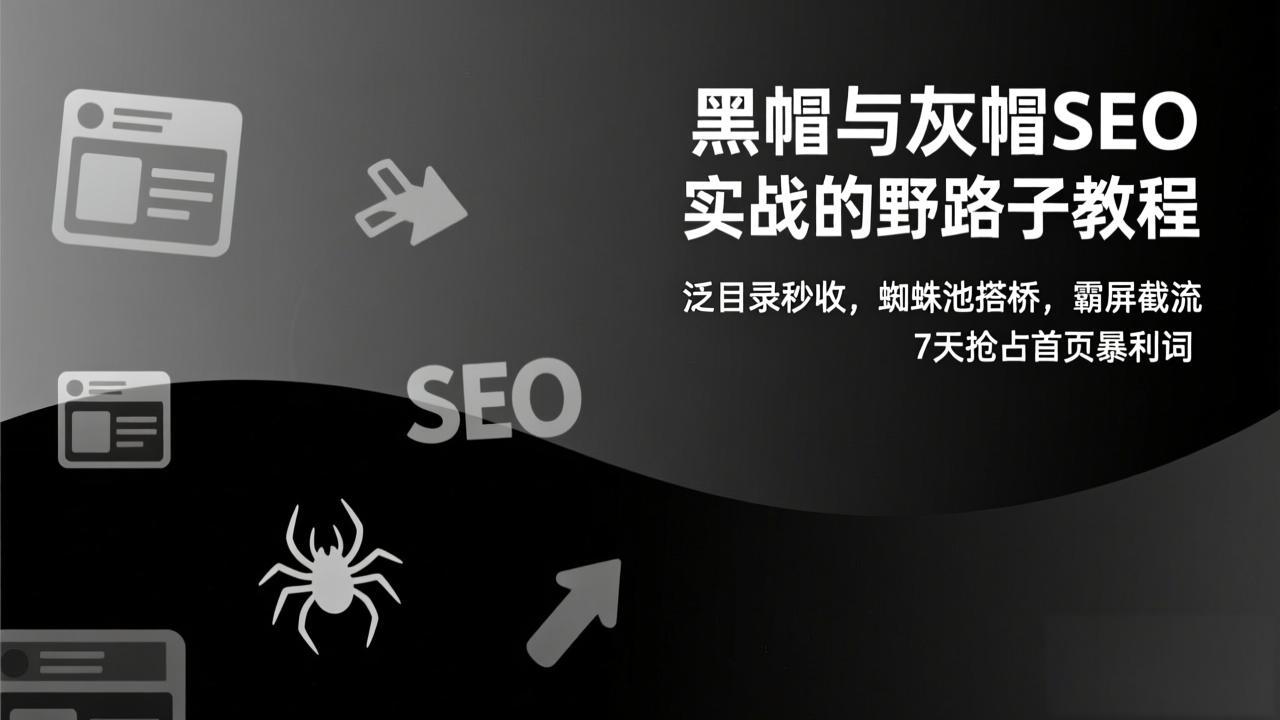 黑帽与灰帽SEO实战的野路子教程：泛目录秒收，蜘蛛池搭桥，霸屏截流，7天抢占首页暴利词-问题不大网创