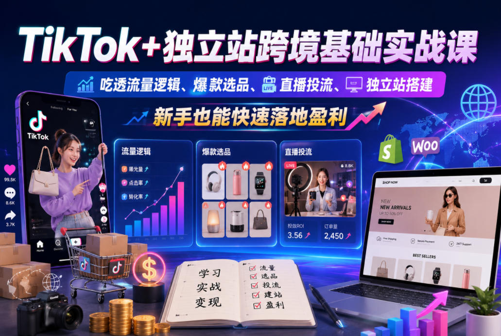 TikTok+独立站跨境基础实战课,吃透流量逻辑、爆款选品、直播投流与独立站搭建,新手也能快速落地盈利-星云网创