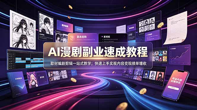 AI漫剧副业速成教程，取材编剧剪辑一站式教学；快速上手实现内容变现接单增收-星云网创