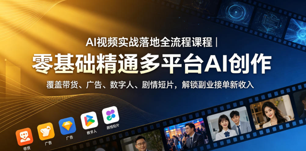 AI视频实战落地全流程课程｜零基础精通多平台AI创作，覆盖带货、广告、数字人、剧情短片，解锁副业接单新收入-星云网创