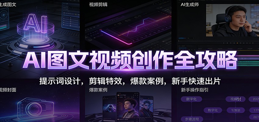 AI图文视频创作全攻略：提示词设计，剪辑特效，爆款案例，新手快速出片-星云网创