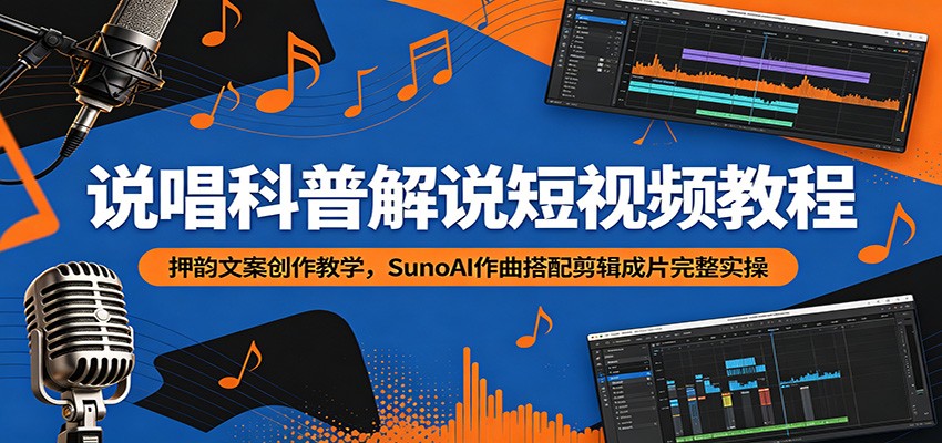 说唱科普解说短视频教程:押韵文案创作教学,SunoAI作曲搭配剪辑成片完整实操-星云网创
