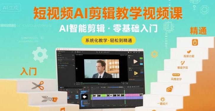 短视频AI剪辑教学视频课，入门到精通-问题不大网创