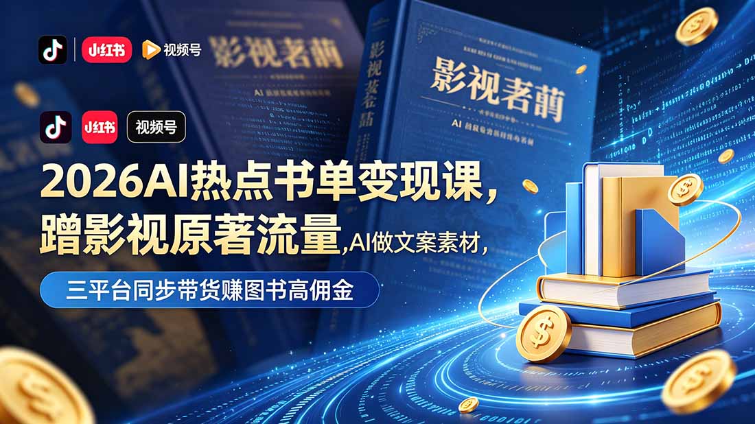 2026AI热点书单变现课，蹭影视原著流量，AI做文案素材，三平台同步带货赚图书高佣金-星云网创