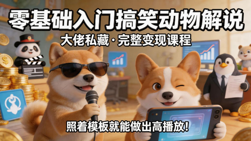 零基础入门搞笑动物解说，大佬私藏完整变现课程，照着模板就能做出高播放-星云网创