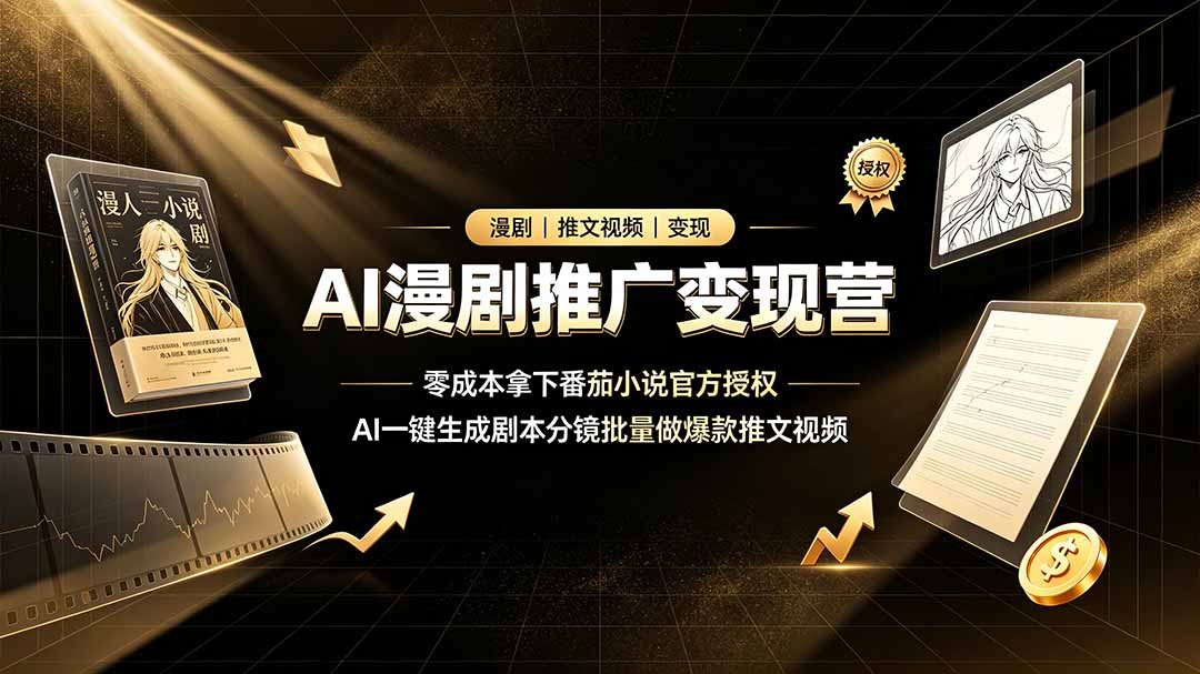 AI漫剧推广变现营，零成本拿下番茄小说官方授权，AI一键生成剧本分镜批量做爆款推文视频-星云网创