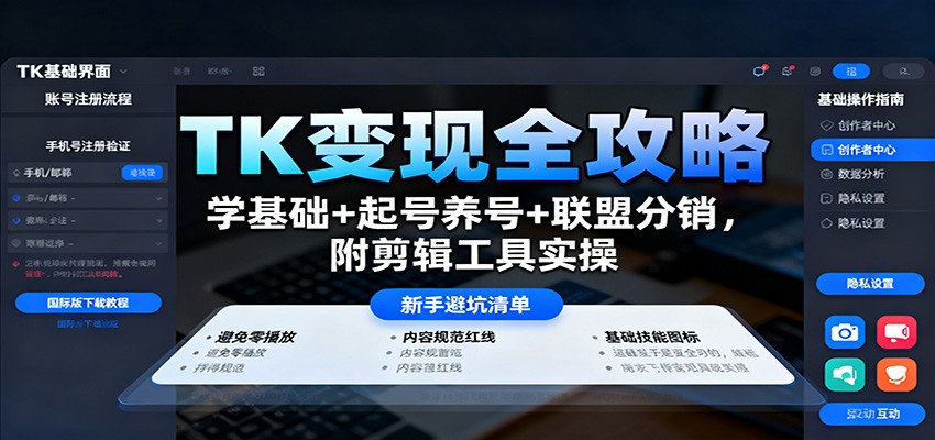 TK变现全攻略：学基础+起号养号+联盟分销，附剪辑工具实操-星云网创