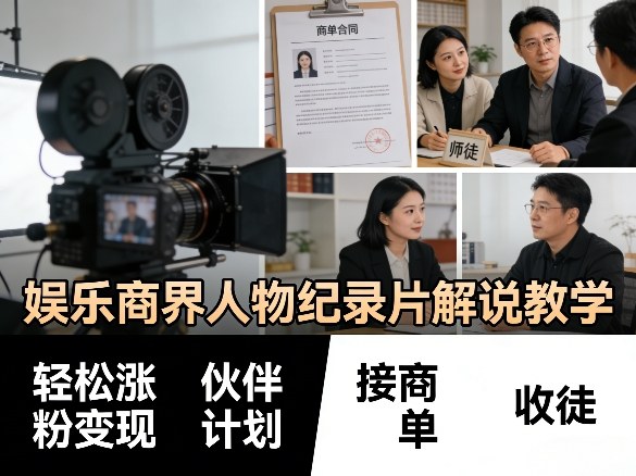 娱乐商界人物纪录片解说教学，轻松涨粉变现，伙伴计划，接商单，收徒等-星云网创