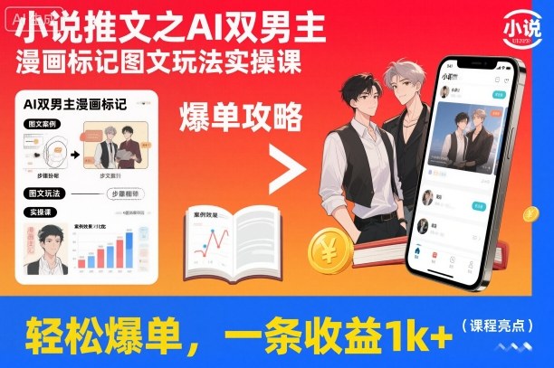 小说推文之AI双男主漫画标记图文玩法实操课，轻松爆单，一条收益1k+-星云网创