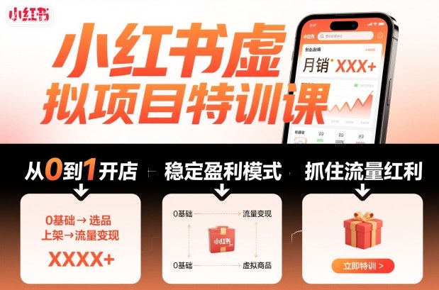 小红书虚拟项目特训课，帮你从0到1打造稳定盈利的店铺，抓住流量红利(更新9月)-星云网创