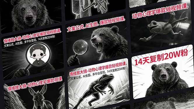 情绪放大镜-动物心理学爆款短视频课，文案公式、AI生图、多平台变现，14天复制20W粉-星云网创