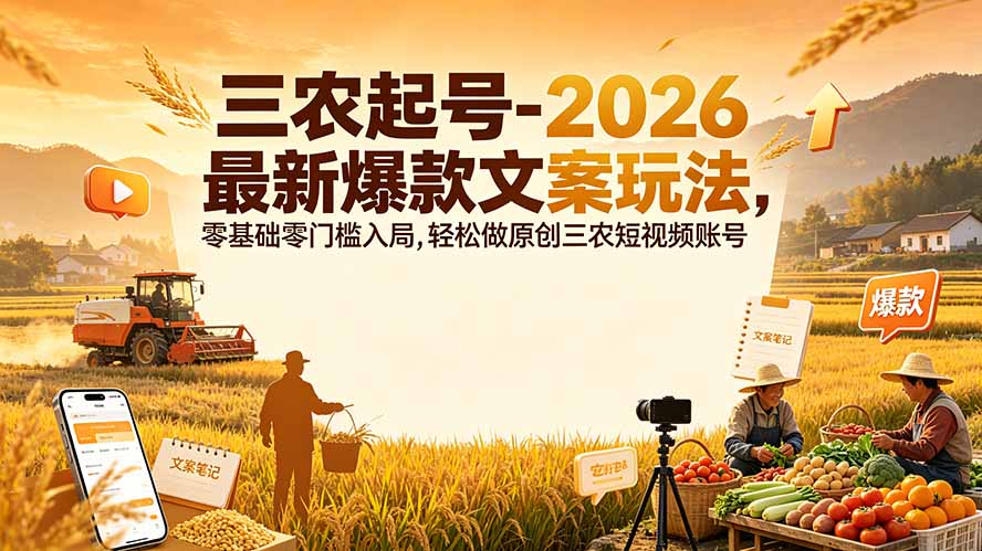 三农起号-2026 最新爆款文案玩法，零基础零门槛入局，轻松做原创三农短视频账号-星云网创