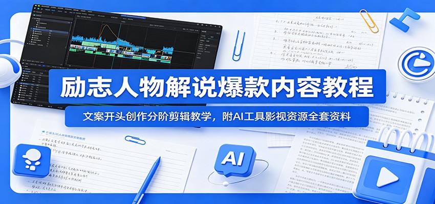 励志人物解说爆款内容教程：文案开头创作分阶剪辑教学，附AI 工具影视资源全套资料-星云网创