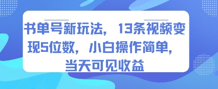 书单号新玩法，13条视频变现5位数，小白操作简单，当天可见收益-星云网创