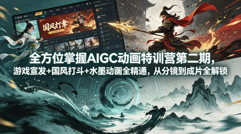 全方位掌握AIGC动画特训营第二期，游戏宣发+国风打斗+水墨动画全精通，从分镜到成片全解锁-星云网创