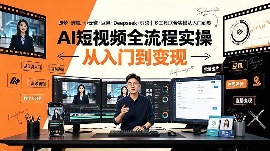AI短视频全流程实操：即梦·蝉镜·小云雀·豆包·Deepseek·剪映｜多工具联合实操从入门到变现-星云网创