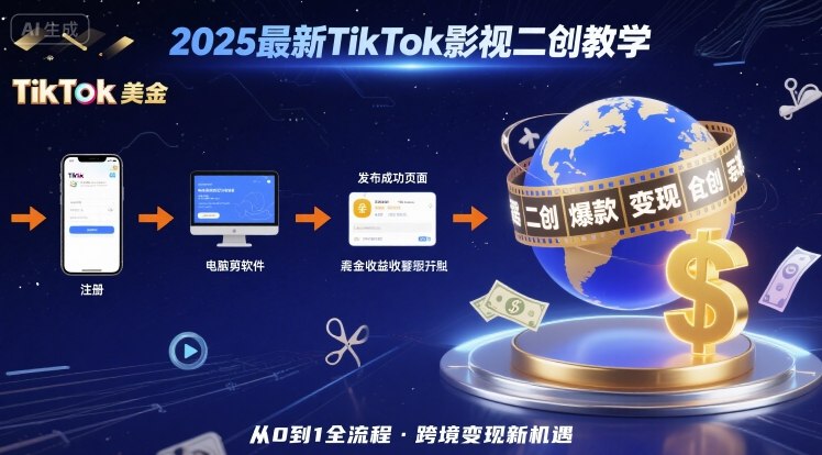 2025年最新TikTok影视二创教学,从注册到发布撸美金全流程,跨境变现新机遇-星云网创