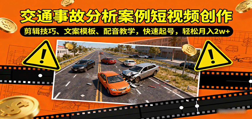 交通事故分析案例短视频创作,剪辑技巧、文案模板、配音教学,快速起号,轻松月入2w+-星云网创