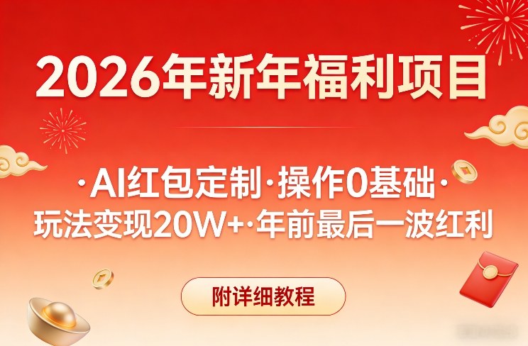 新年福利项目，AI红包定制，操作0基础，玩法变现20W+年前最后一波红利，附详细教程-云网创