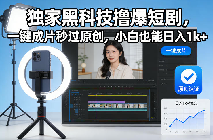 独家黑科技撸爆短剧，一键成片秒过原创，小白也能日入1k+【揭秘】-星云网创