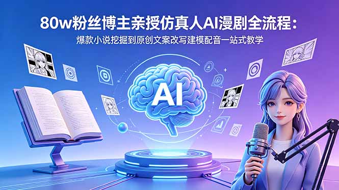 80w粉丝博主亲授仿真人AI漫剧全流程：爆款小说挖掘到原创文案改写建模配音一站式教学-星云网创