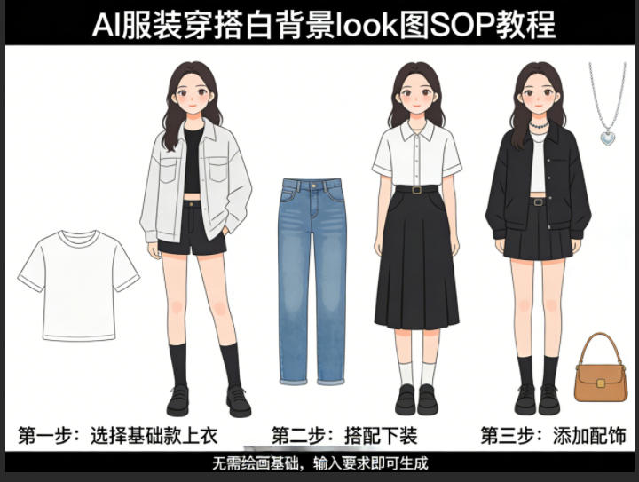 AI服装穿搭白背景look图SOP教程，不用会画画，提几句具体要求，AI就能还你一个奇迹-星云网创