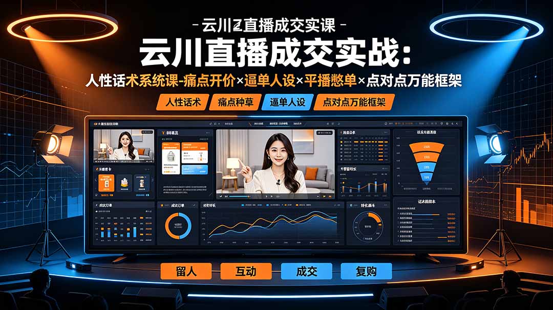 云川直播成交实战：人性话术系统课-痛点种草×塑品开价×逼单人设×平播憋单×点对点万能框架-星云网创