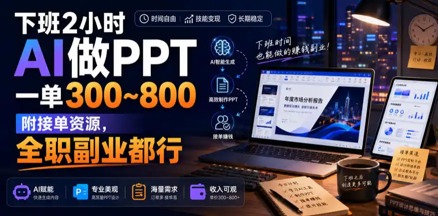 下班2小时AI做PPT，一单300~800，附接单资源，全职副业都行【揭秘】-星云网创