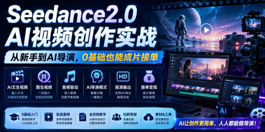 Seedance2.0 AI视频创作实战，从新手到AI导演，0基础也能成片接单变现-星云网创