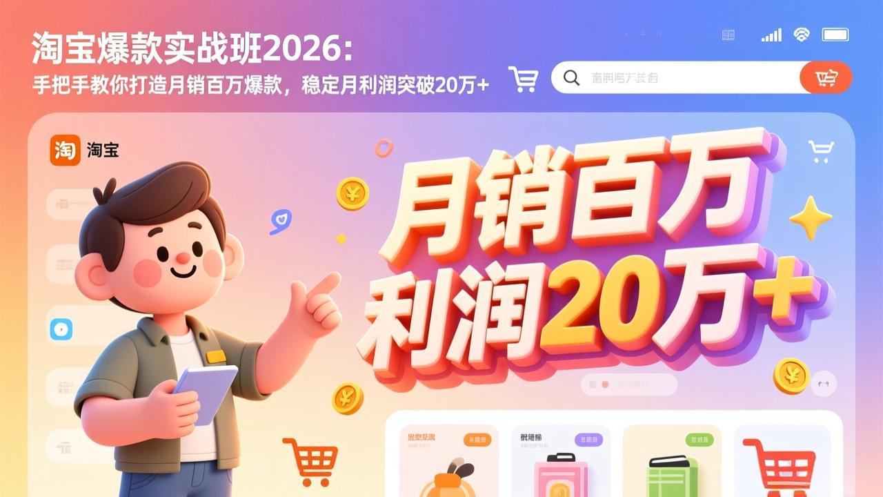 淘宝爆款实战班-2026年3月更新：手把手教你打造月销百万爆款，稳定月利润突破20万+-问题不大网创