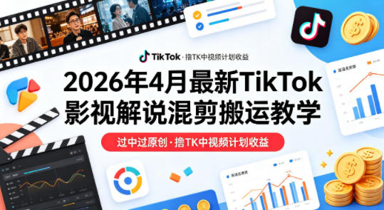 26年4月最新TikTok影视解说混剪搬运教学，过中过原创，撸TK中视频计划收益-云网创