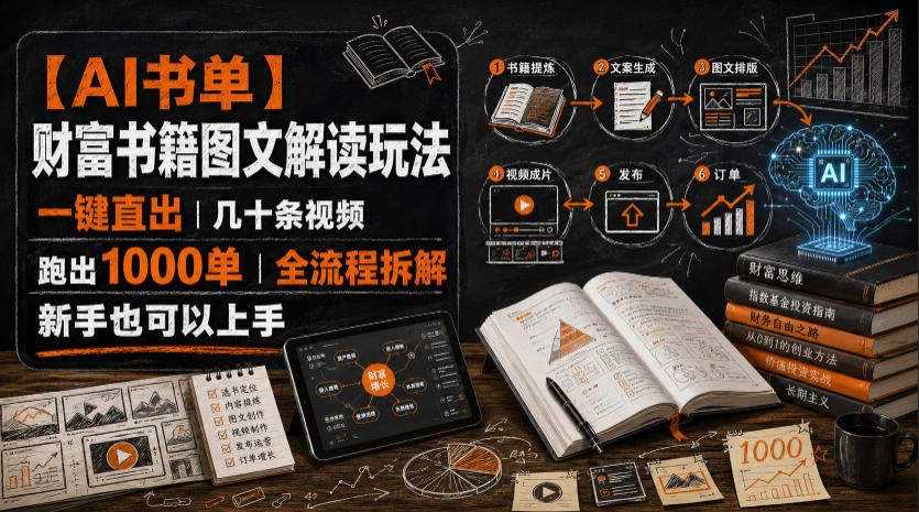 【AI书单】财富书籍图文解读玩法，一键直出，几十条视频，跑出1000单，全流程拆解，新手也可以上手-星云网创
