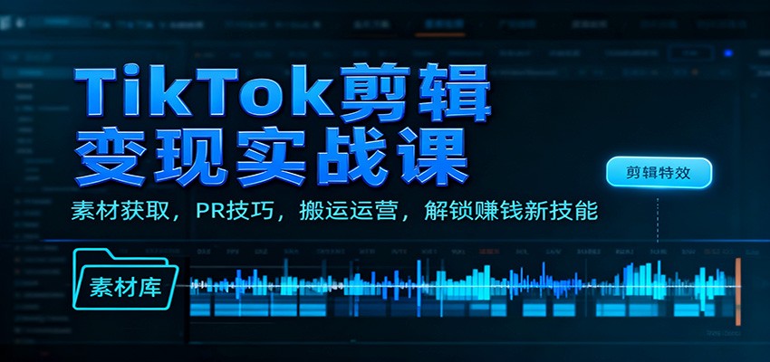 TikTok剪辑变现实战课：素材获取，PR技巧，搬运运营，解锁赚钱新技能-我要项目网