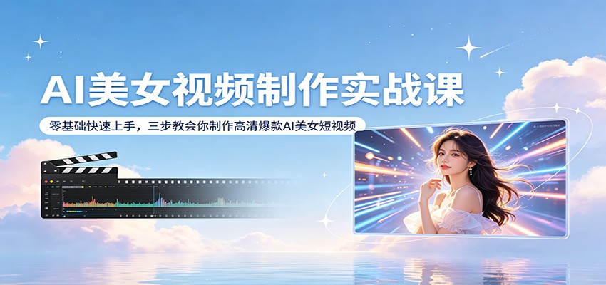 AI美女视频制作实战课：零基础快速上手，三步教会你制作高清爆款AI美女短视频-云网创