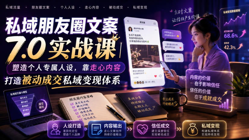 私域朋友圈文案7.0实战课｜塑造个人专属人设，靠走心内容打造被动成交私域变现体系-星云网创
