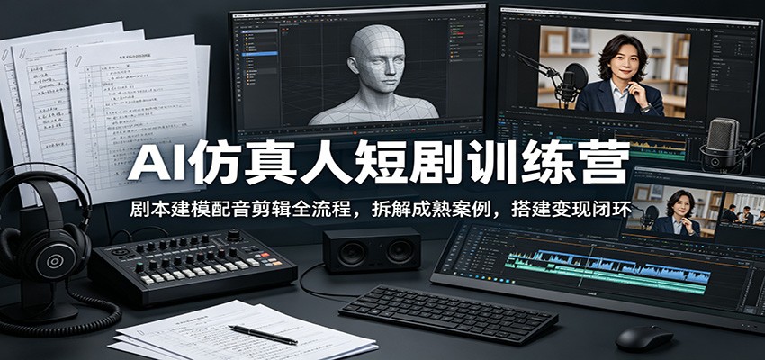 AI仿真人短剧训练营：剧本建模配音剪辑全流程，拆解成熟案例，搭建变现闭环-星云网创