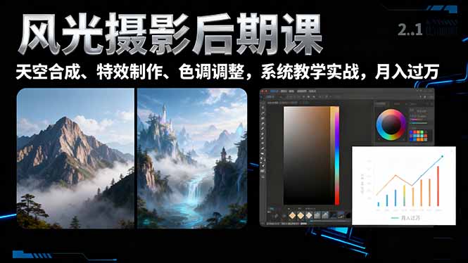 风光摄影后期课,一键换天空合成、特效制作、色调调整,月入过万-星云网创