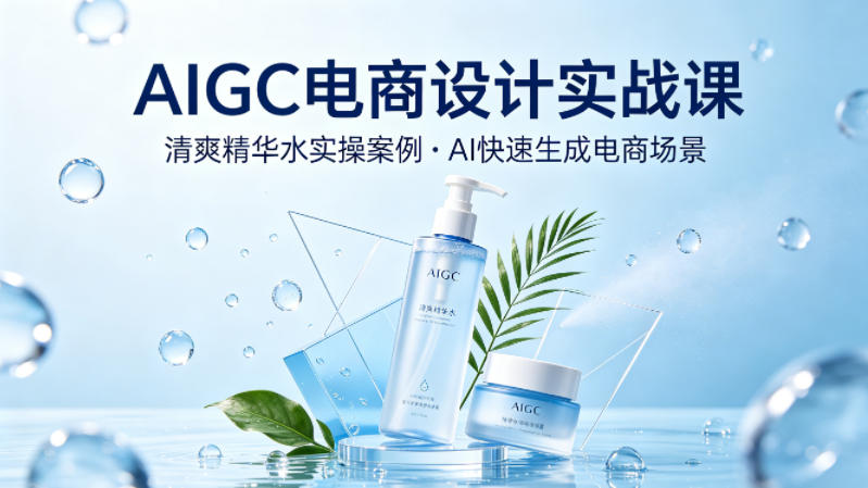 AIGC电商设计实战课，以清爽精华水为实操案例，教你用AI快速生成电商场景-星云网创