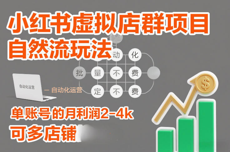 小红书虚拟店群项目，自然流玩法，批量自动化，稳定不费号，单账号的月利润2-4k，可多店矩阵-云网创