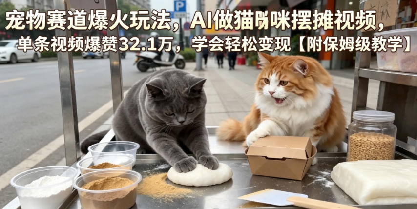 宠物赛道爆火玩法，AI做猫咪摆摊视频，单条视频爆赞32.1万，学会轻松变现【附保姆级教学】-星云网创