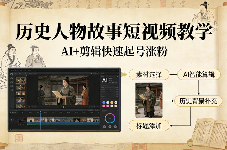 历史人物故事短视频教学，AI+剪辑制作历史人物题材短视频，快速起号涨粉-星云网创