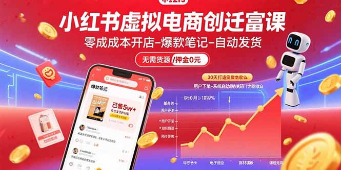 小红书虚拟电商创富课：零成本开店/爆款笔记/自动发货,30天打造被动收入-星云网创